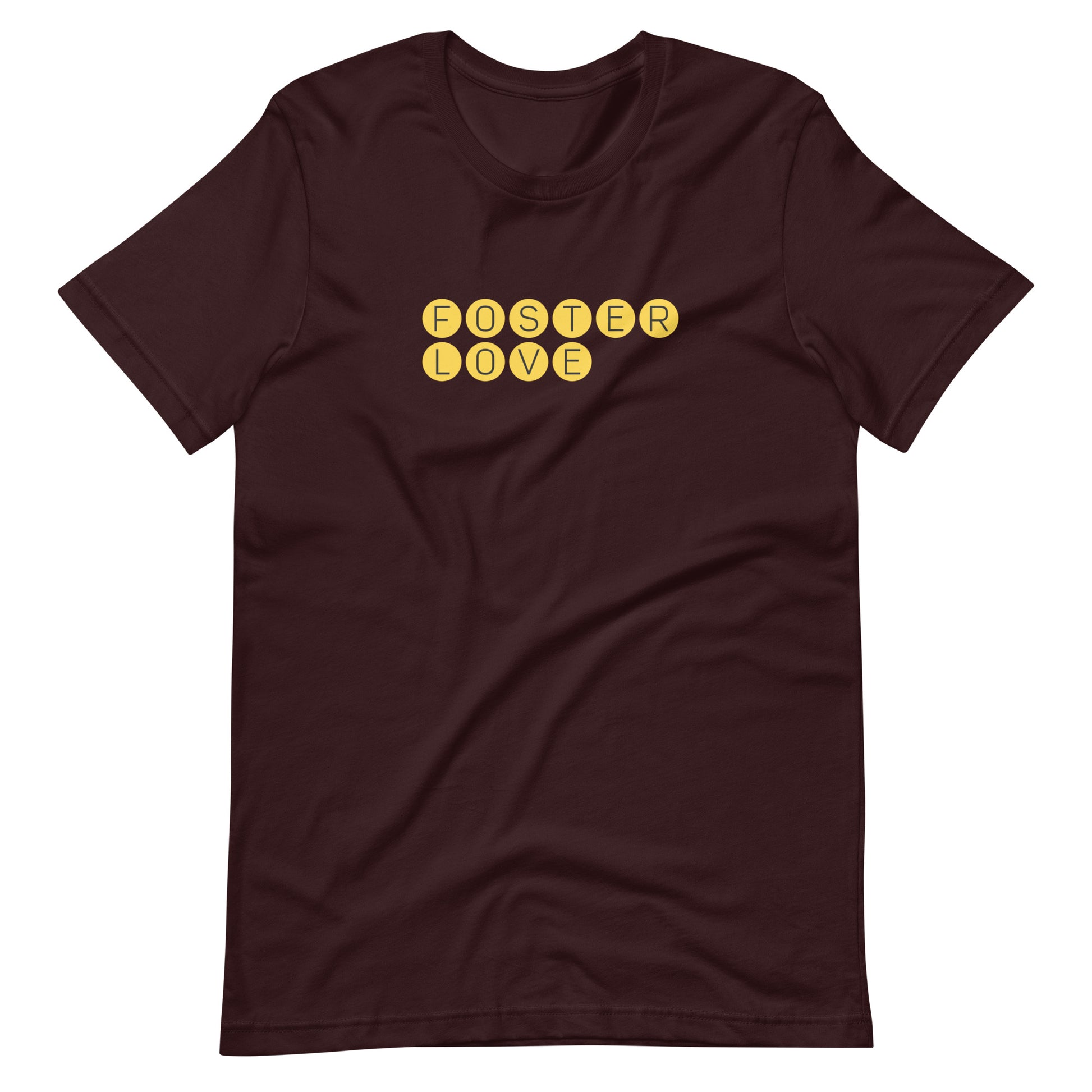 FOSTER LOVE - yellow graphic on a Unisex t-shirt - Adoption Stuff Store, Oxblood Black / S