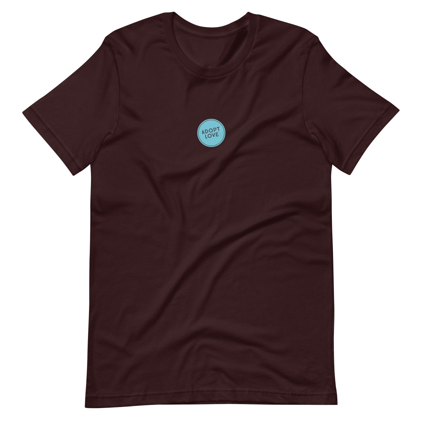 ADOPT LOVE - blue circle design on Unisex t-shirt - Adoption Stuff Store, Oxblood Black / S, T-shirt