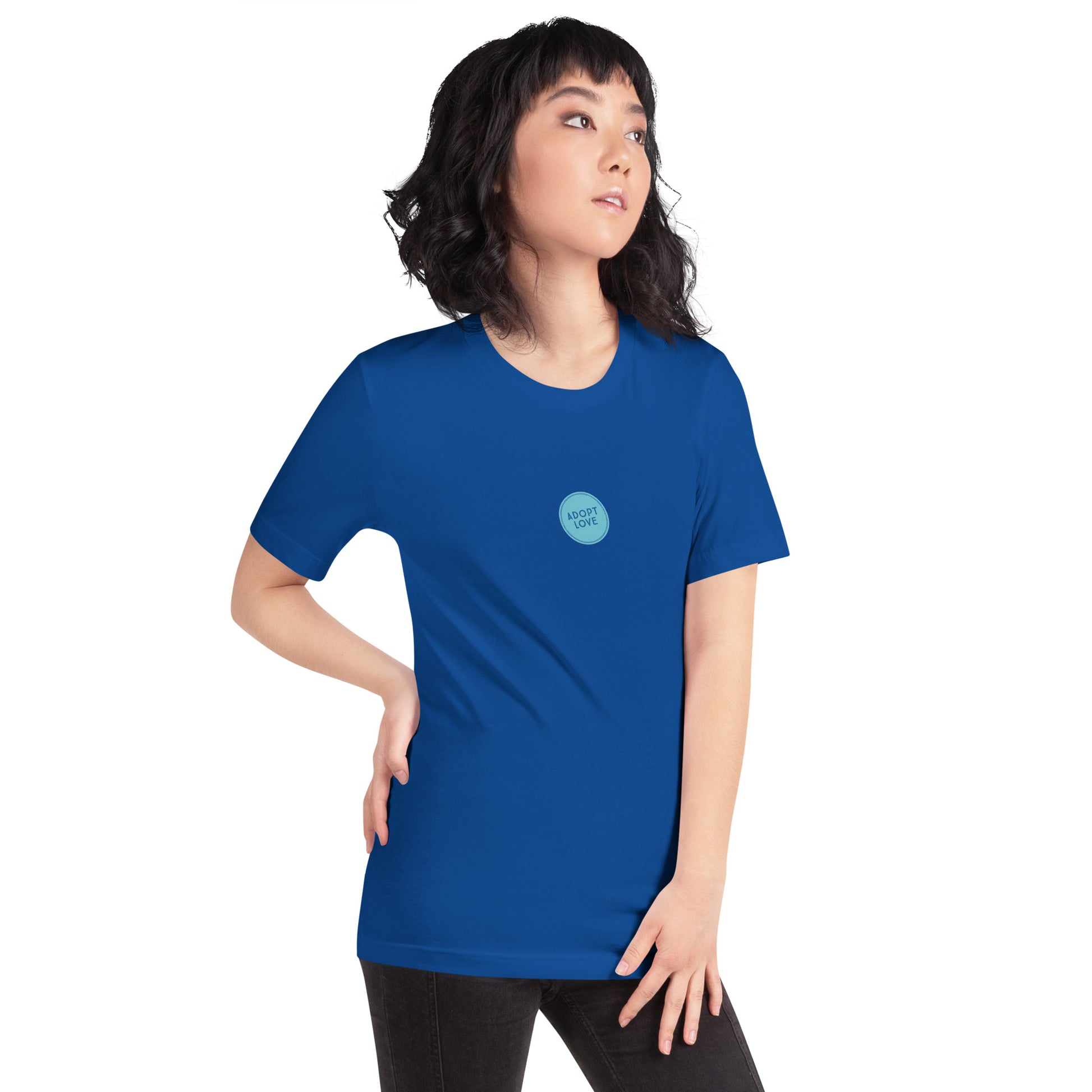 ADOPT LOVE - blue circle design on Unisex t-shirt - Adoption Stuff Store, , T-shirt