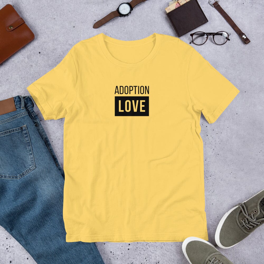 ADOPTION LOVE - simple block design on a Unisex t-shirt T-shirt Adoption Stuff Store Yellow S 