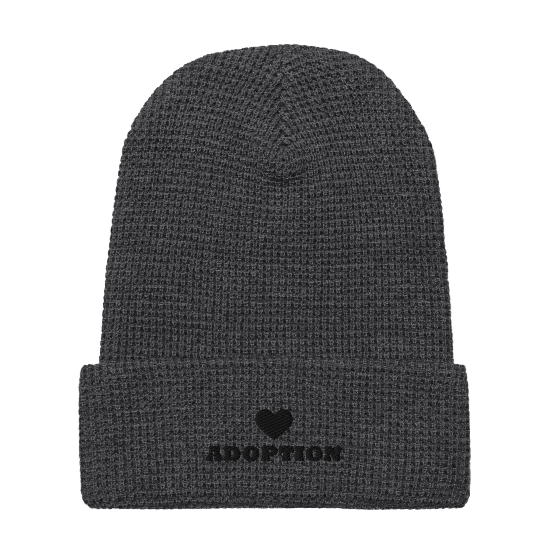 ADOPTION (heart) - Waffle beanie - Adoption Stuff Store, Heather Charcoal, Hat