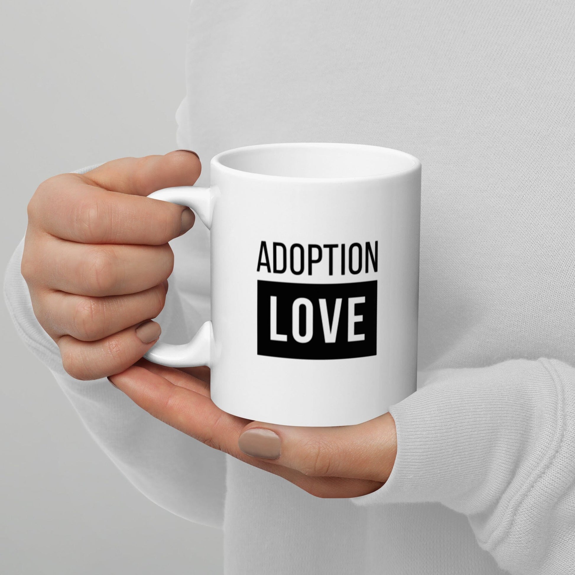 ADOPTION LOVE - black design on White glossy mug Coffee Mug Adoption Stuff Store 11oz 