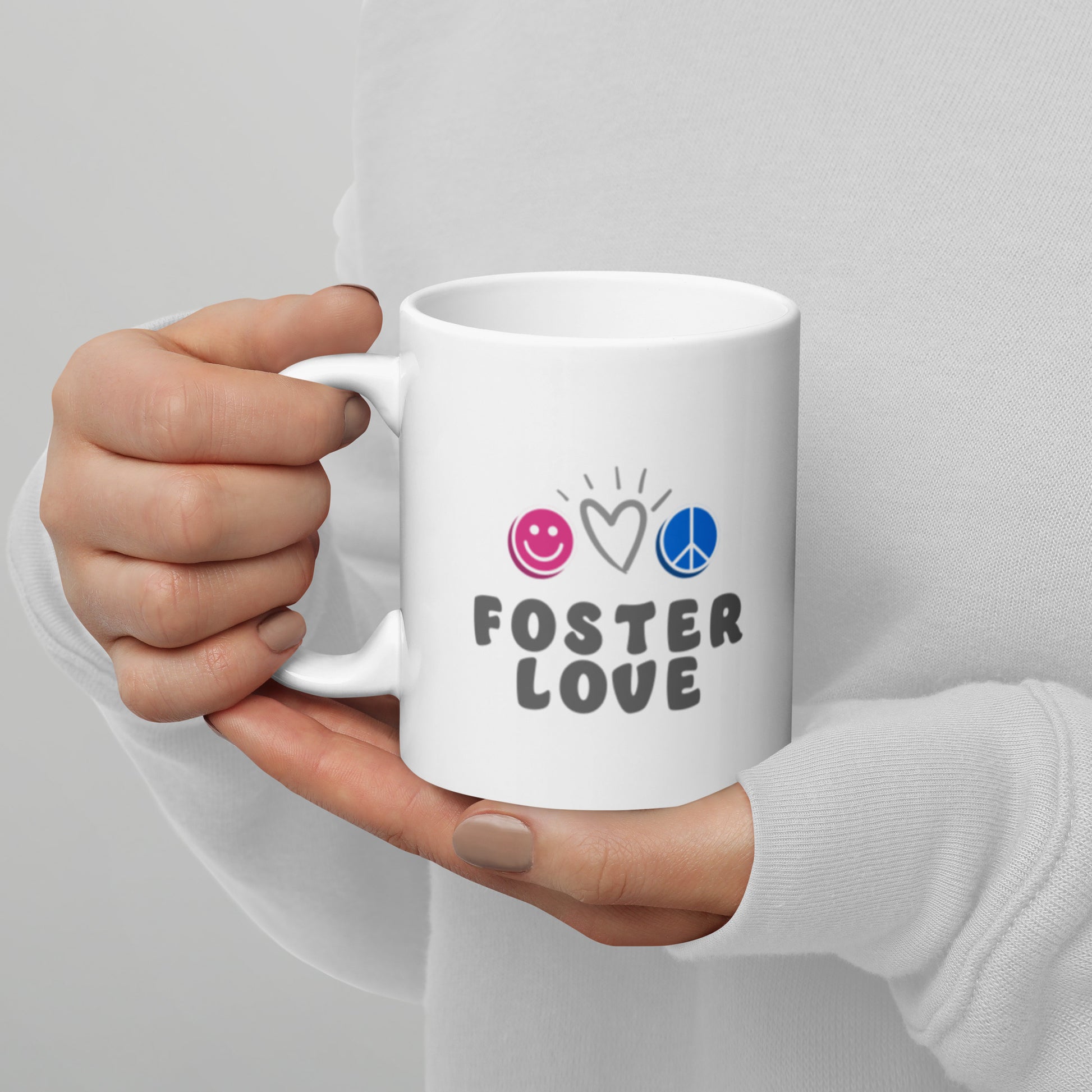 FOSTER LOVE - retro vibe White glossy mug - Adoption Stuff Store, 11oz, Mug