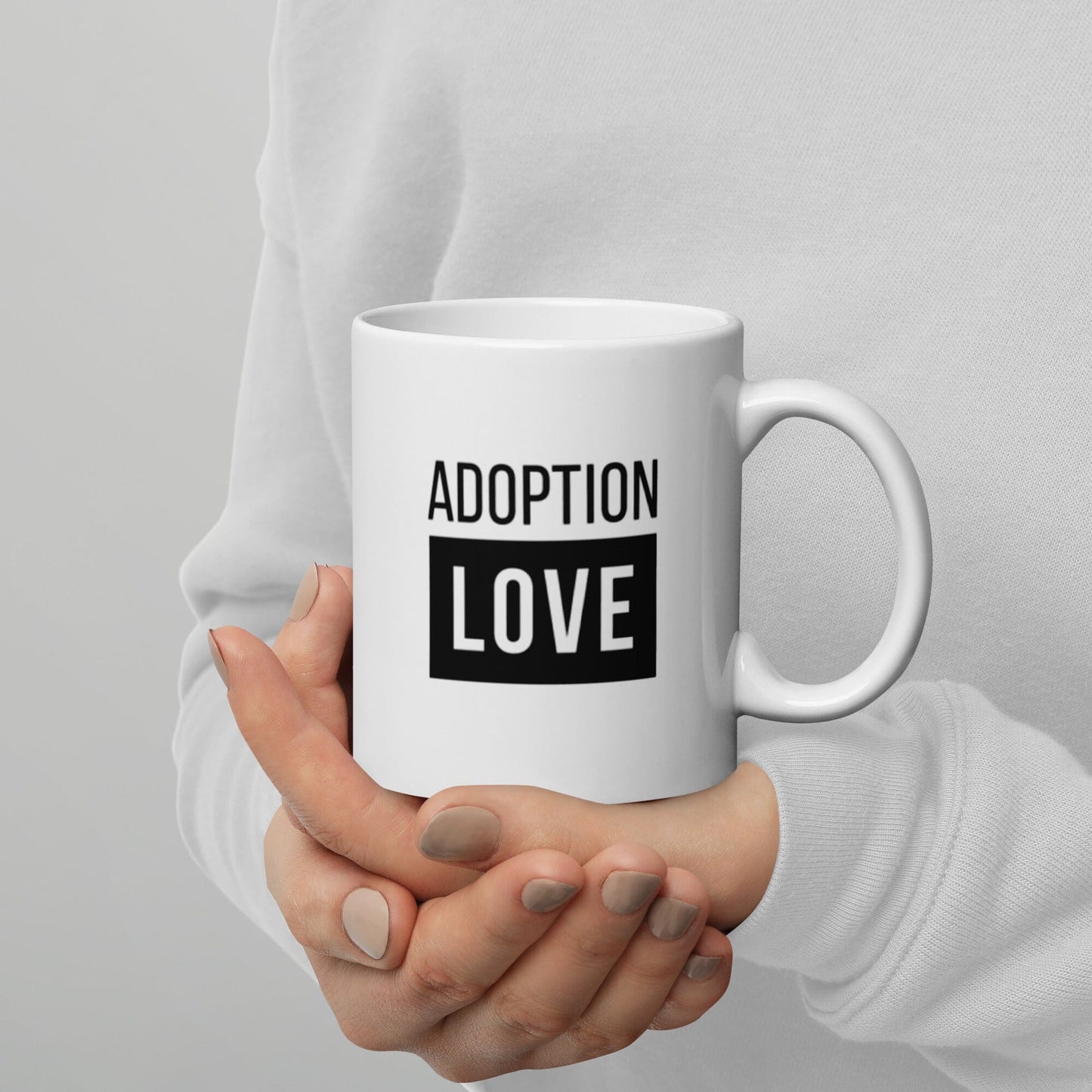 ADOPTION LOVE - black design on White glossy mug Coffee Mug Adoption Stuff Store 