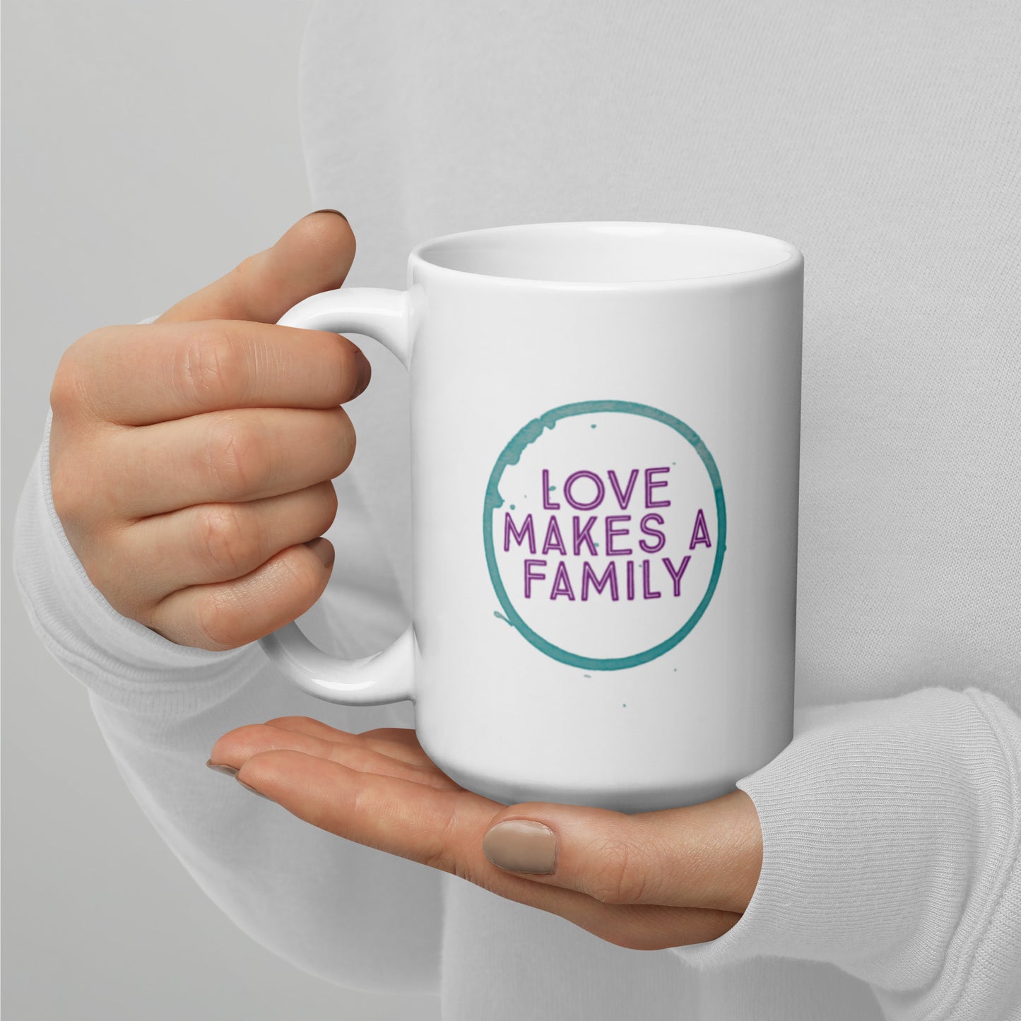 Love Makes A Family - White glossy mug