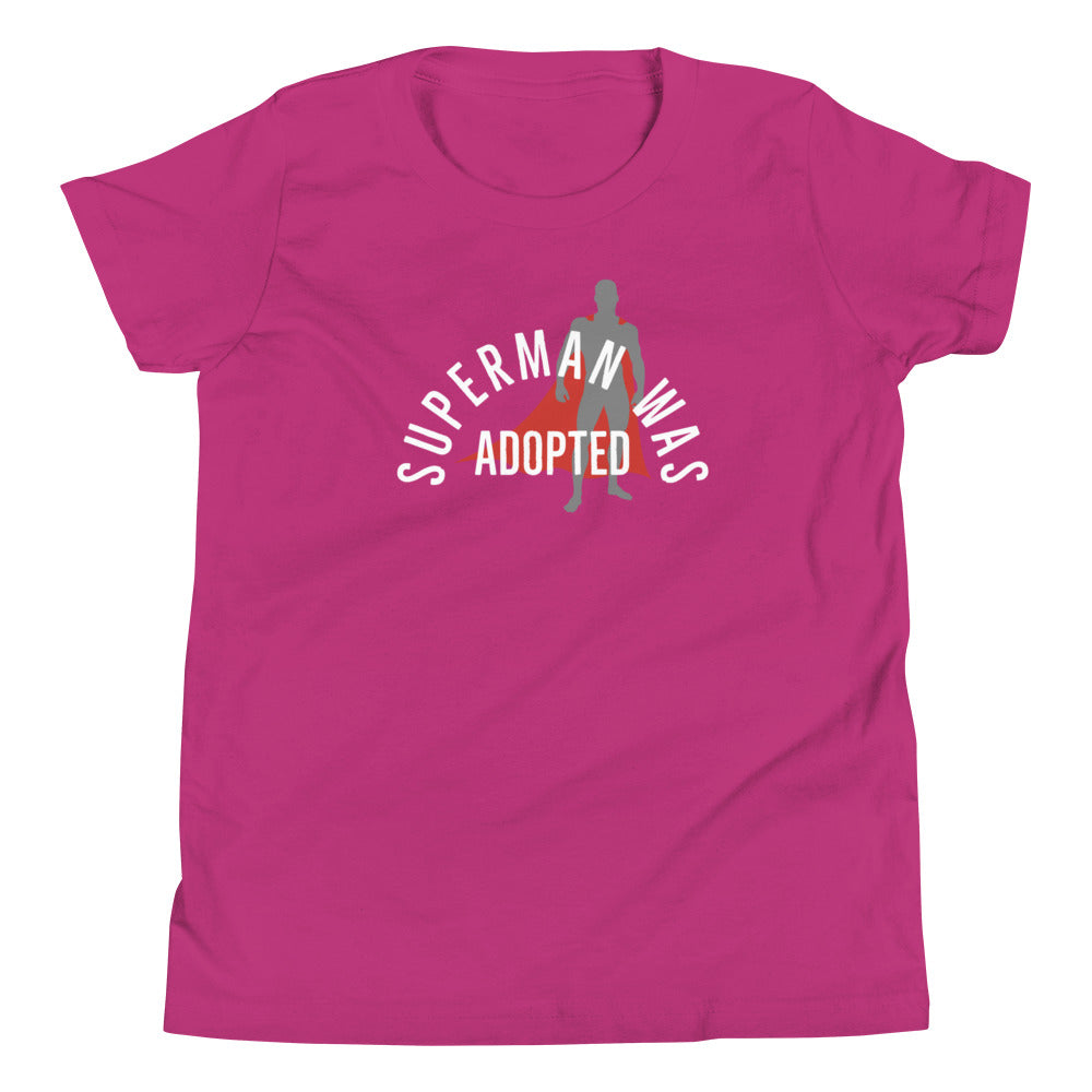 Superman was Adopted - Youth Short Sleeve T-Shirt - Adoption Stuff Store, Berry / S, Youth Tshirt