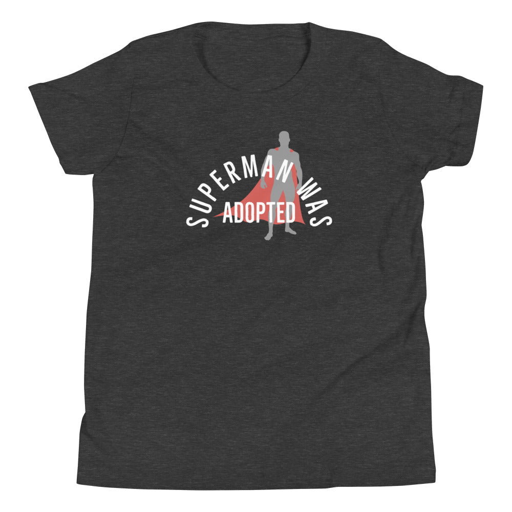 Superman was Adopted - Youth Short Sleeve T-Shirt - Adoption Stuff Store, Dark Grey Heather / S, Youth Tshirt