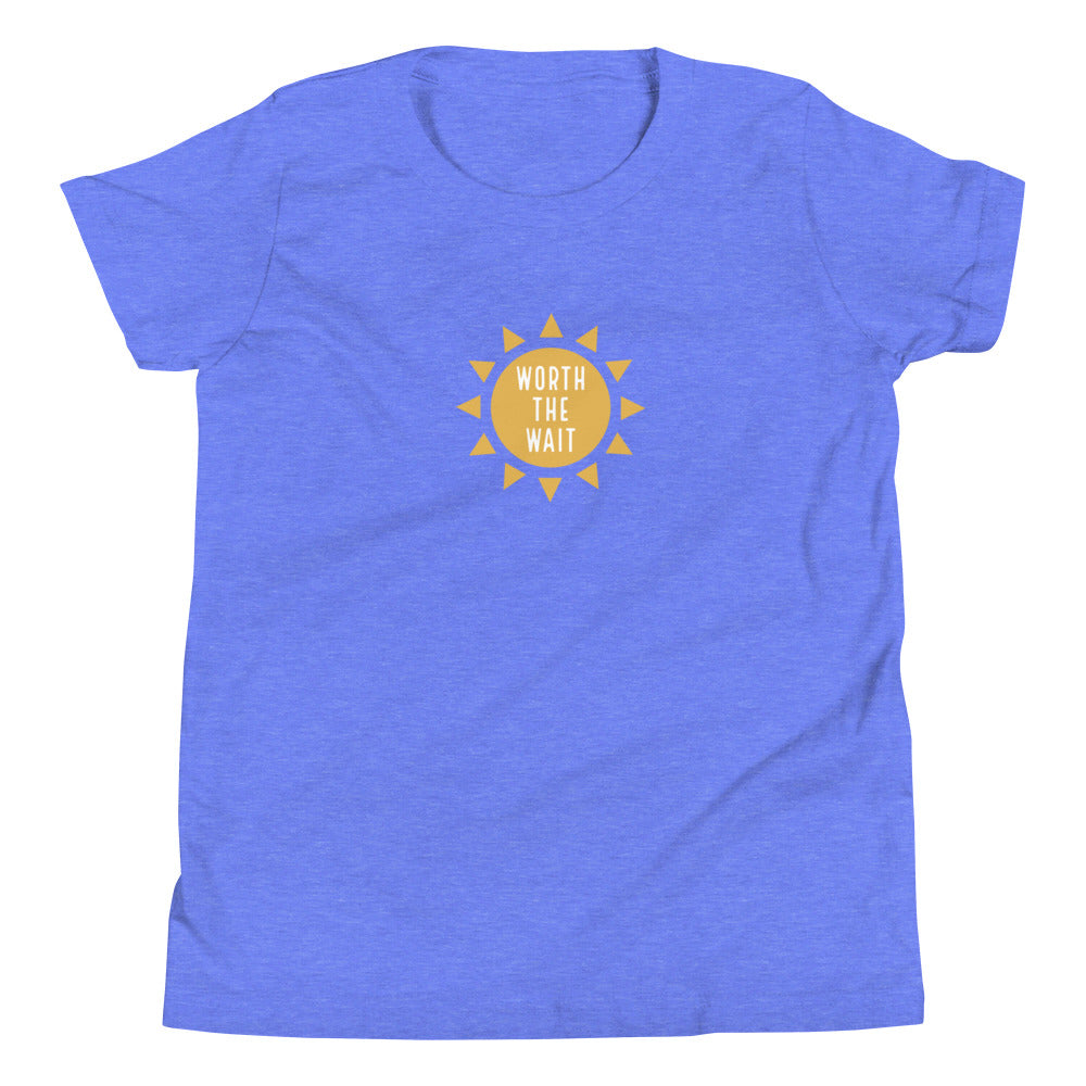 WORTH THE WAIT - Youth Short Sleeve T-Shirt - Adoption Stuff Store, Heather Columbia Blue / S, Kids clothes