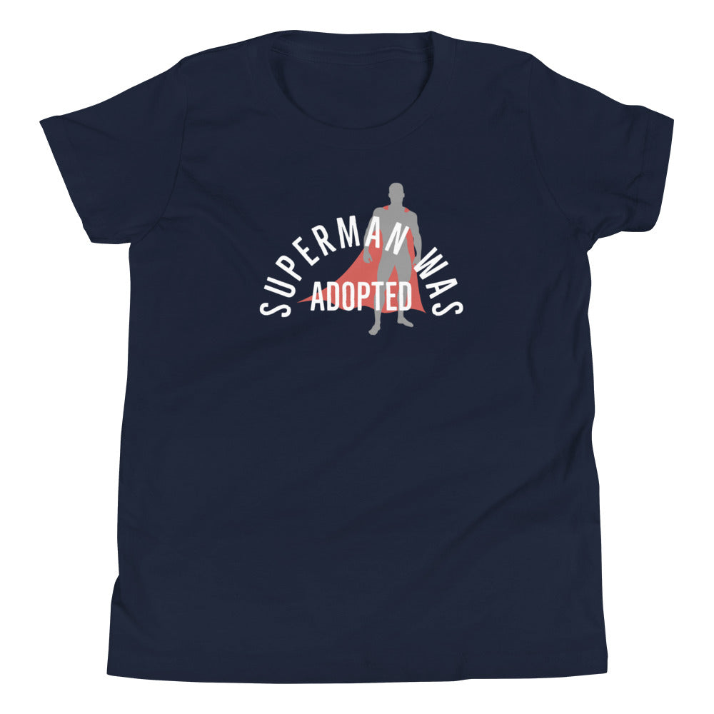 Superman was Adopted - Youth Short Sleeve T-Shirt - Adoption Stuff Store, Navy / S, Youth Tshirt